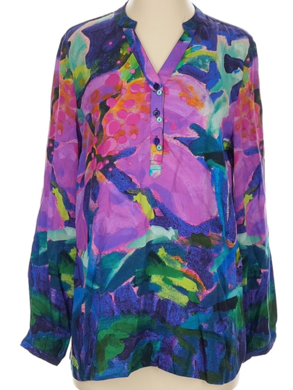 Soft Surroundings Floral Long Sleeved Blouse Small